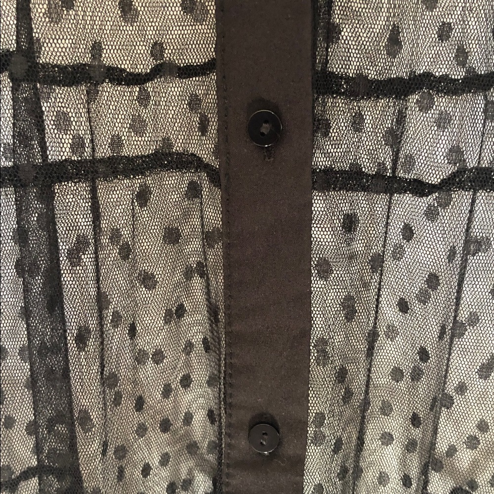 Black Polka Dot Sheer Mesh Fairy Maxi Dress Button Front Tiered - Picture 5 of 7